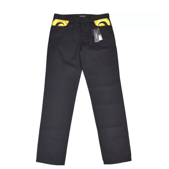Versace Pants Men IT 52/ US 36 Black Barocco Cotton Twill Straight Leg NWT $900 - Picture 1 of 14